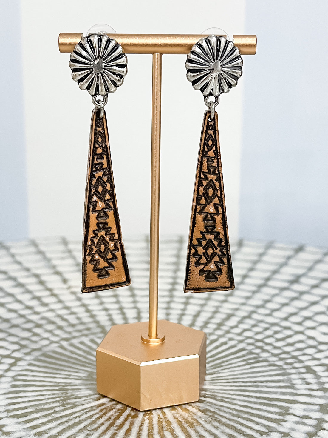 Concho Stud Leather Dangle Earrings SW Trading