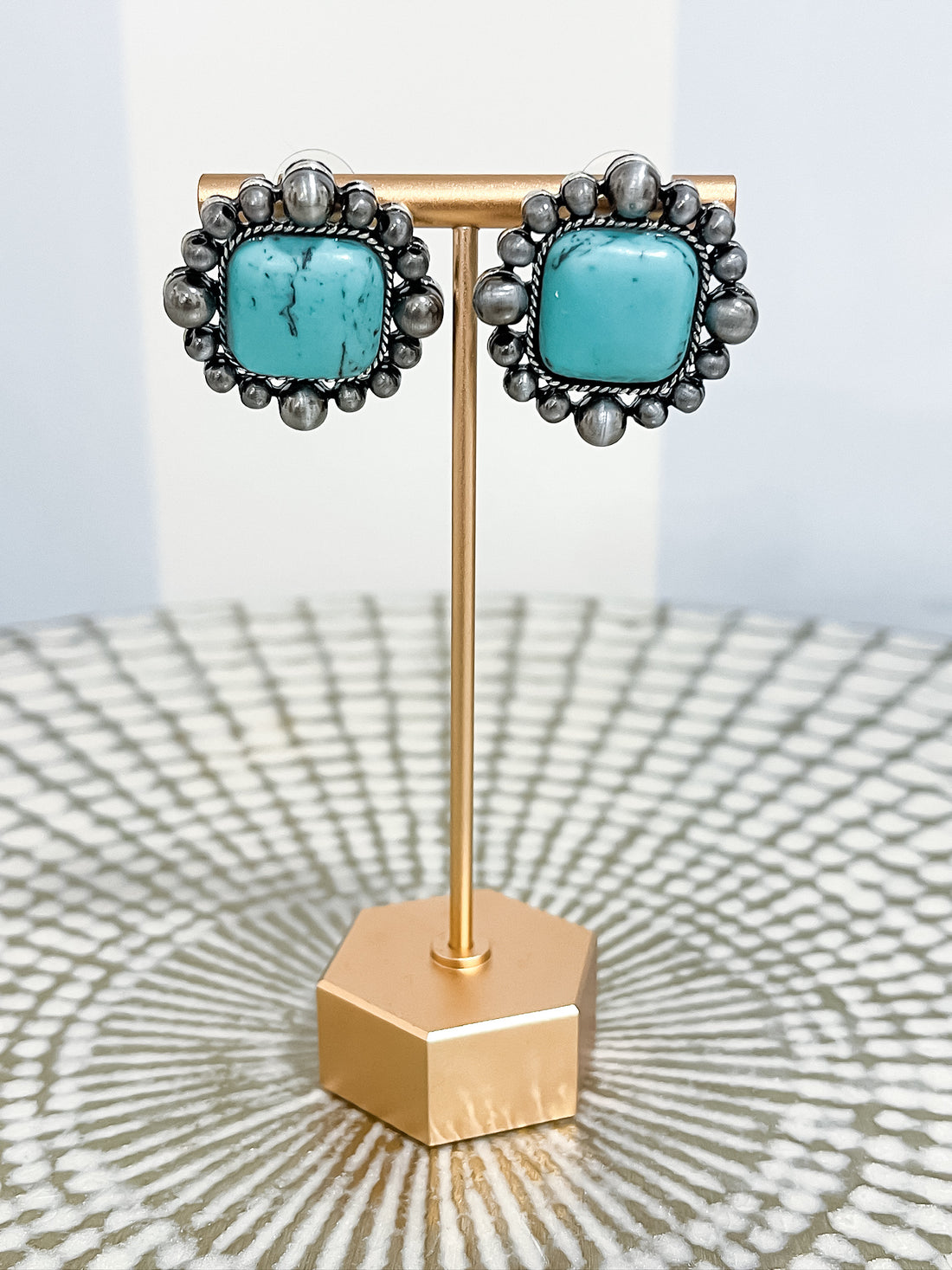 Turquoise Square Beaded Edge Earrings SW Trading