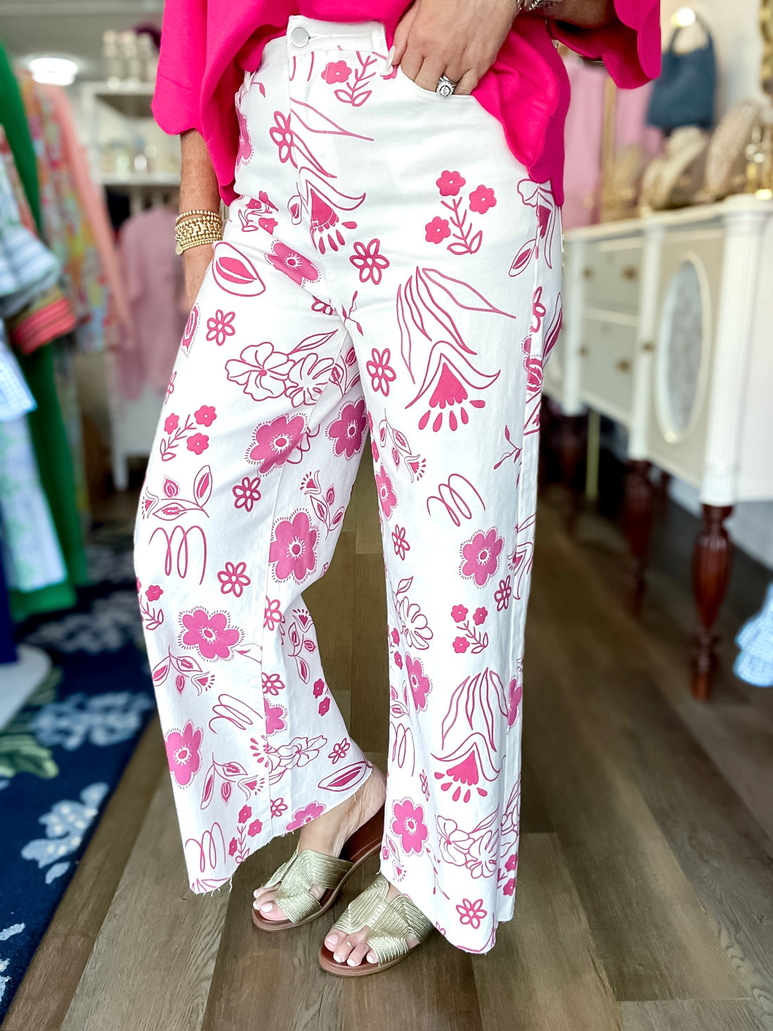 Pink Bloom Wide Leg Pants Easel
