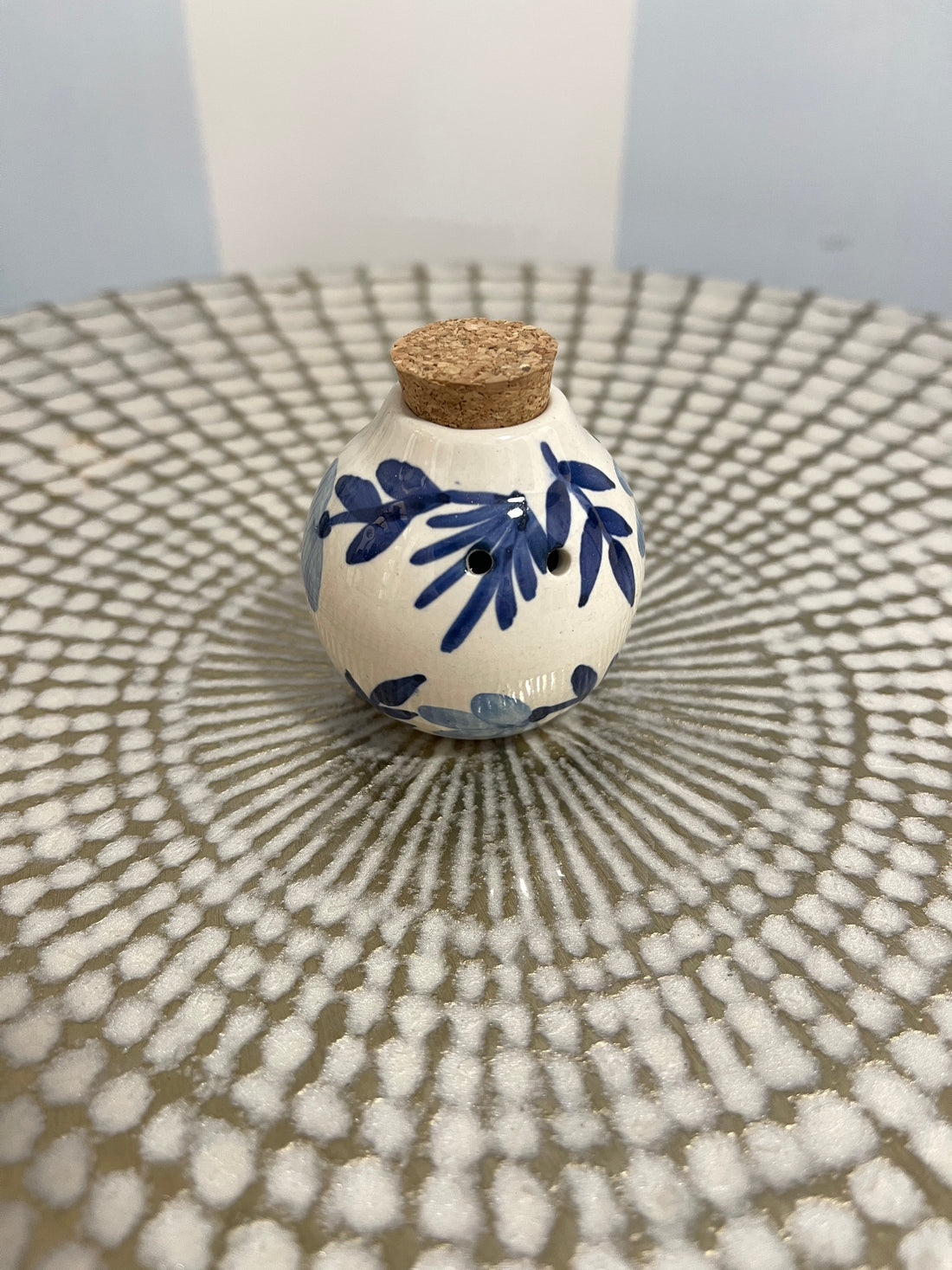 Blue Salt & Pepper Shakers with Wood Tray Mudpie