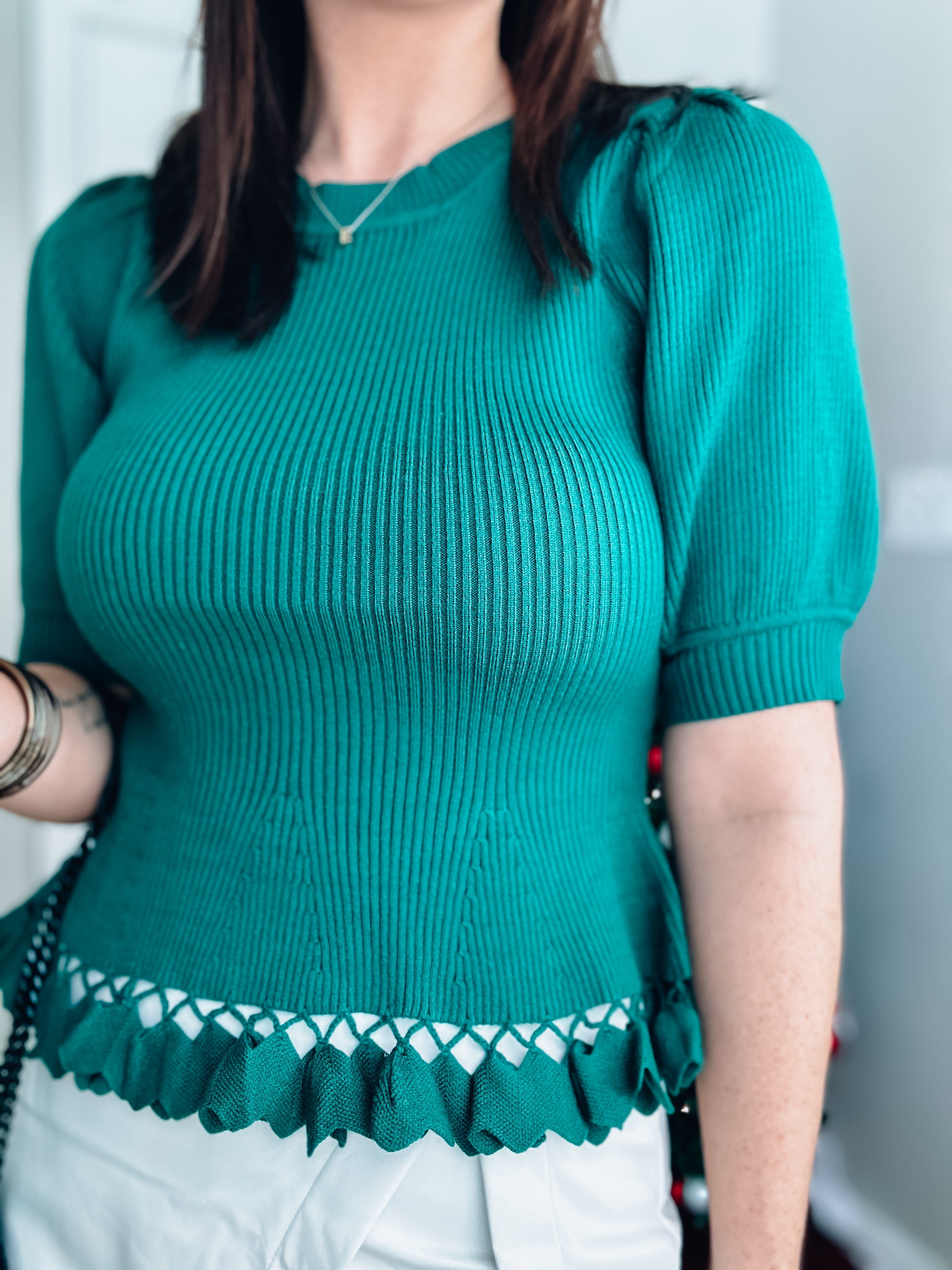 Pulling Heartstrings Sweater - Green Threads of Grace