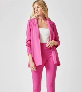 Pink 3/4 ruched sleeve blazer