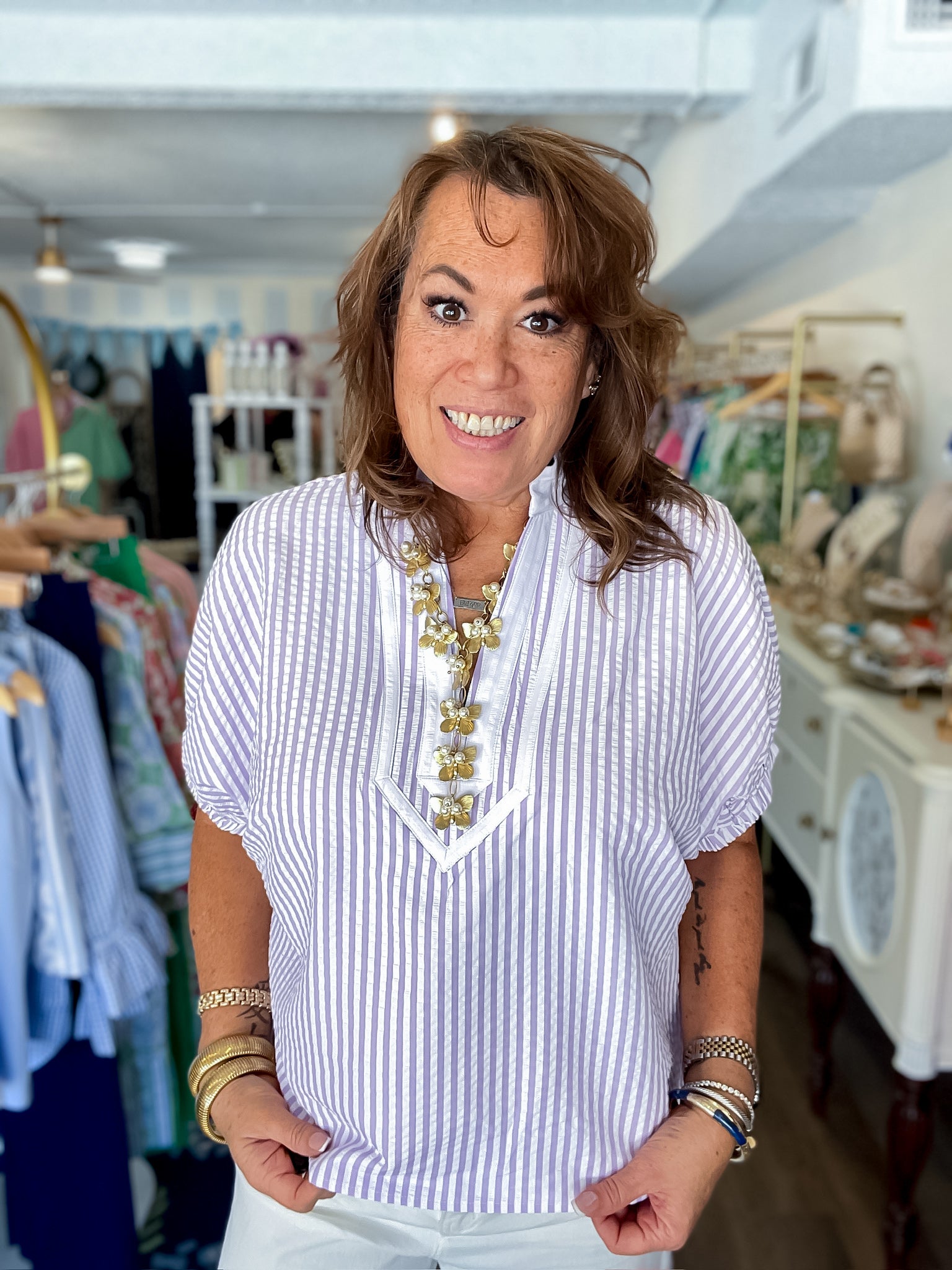 Off the Coast Striped Top Entro