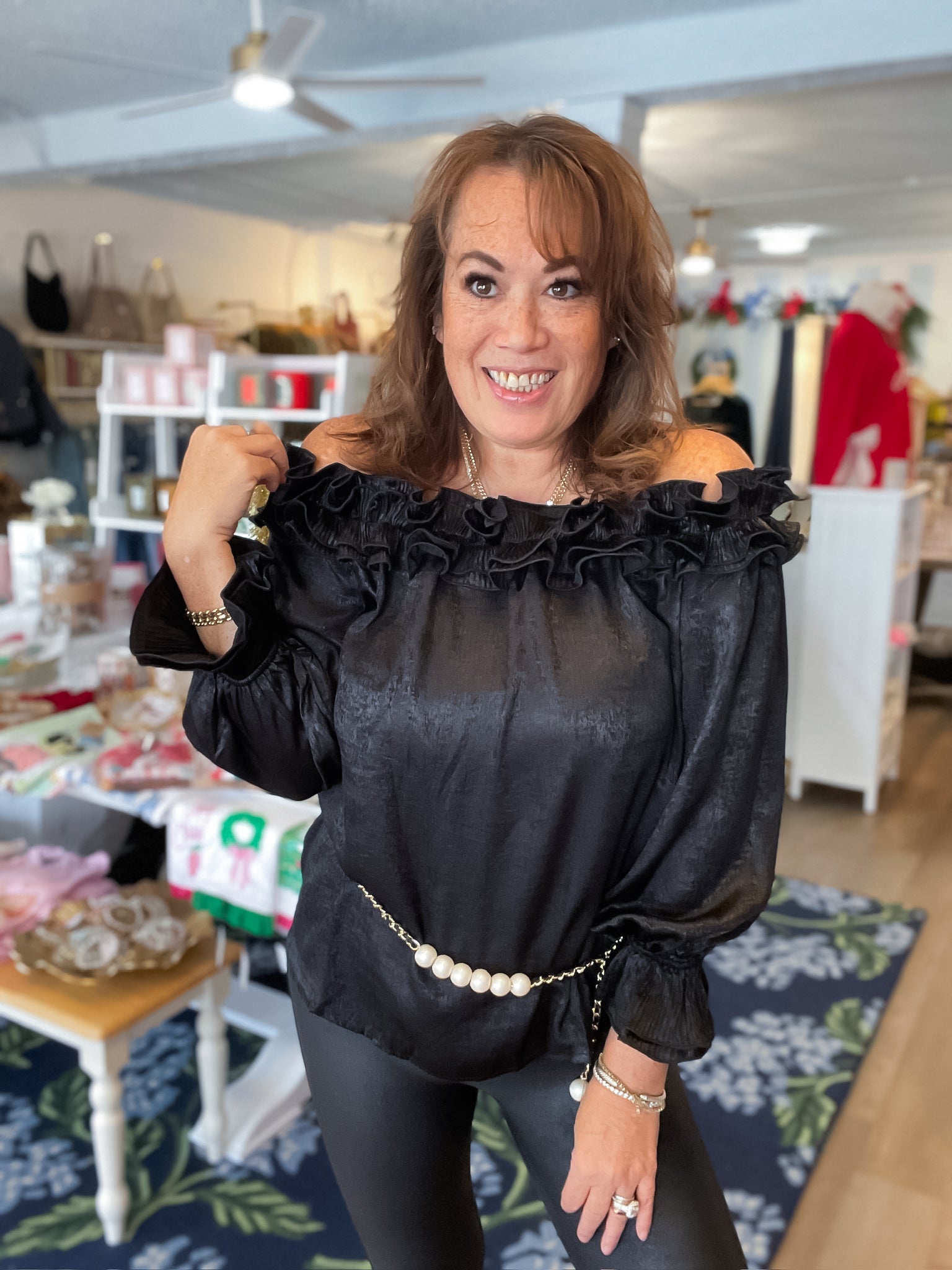 Metallic Ruffle Soiree Top Vine & Love