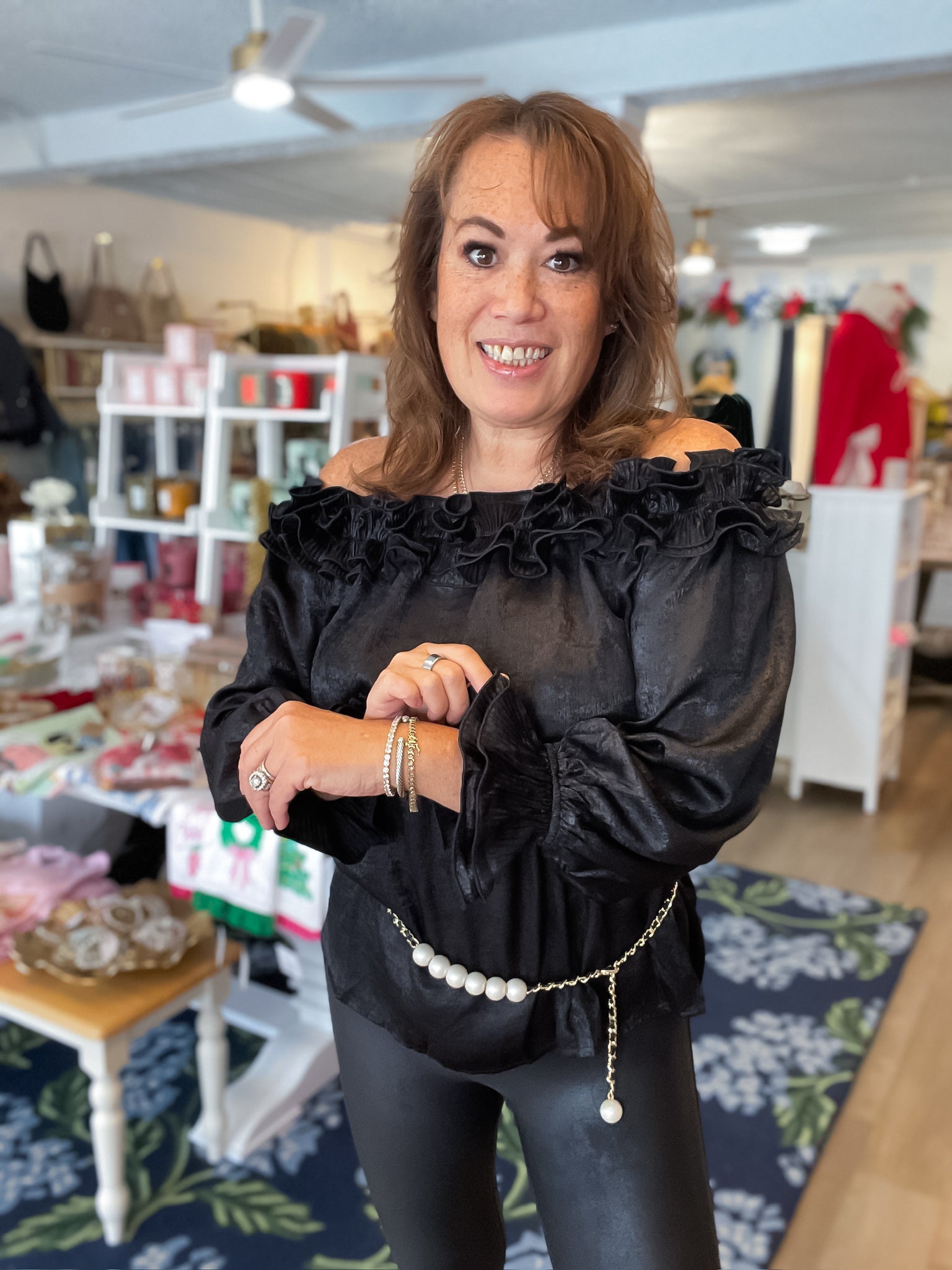 Metallic Ruffle Soiree Top Vine & Love