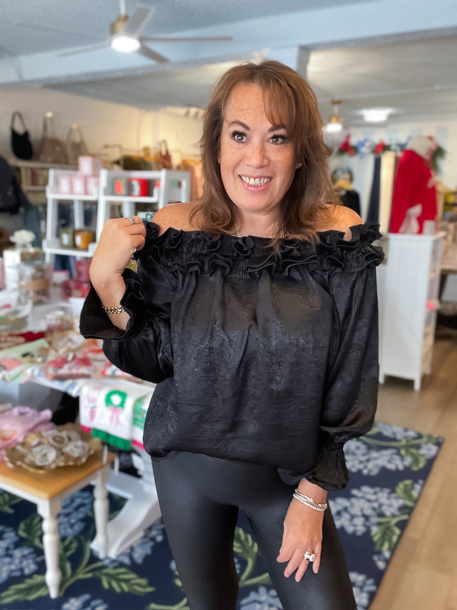 Metallic Ruffle Soiree Top Vine & Love