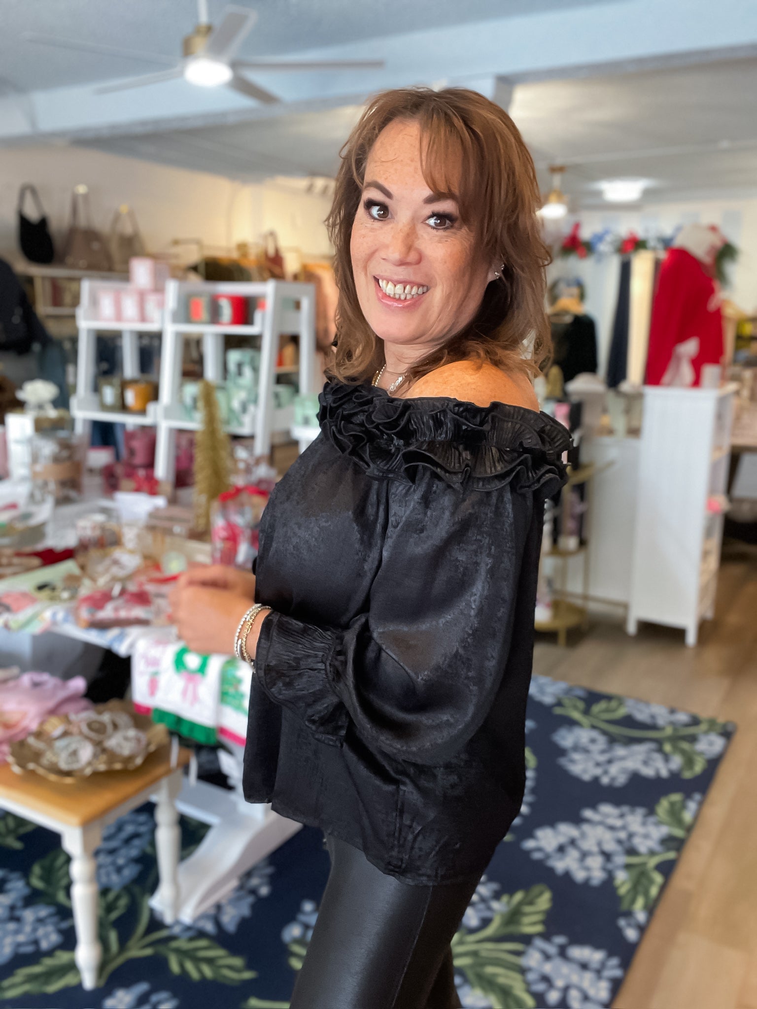 Metallic Ruffle Soiree Top Vine & Love