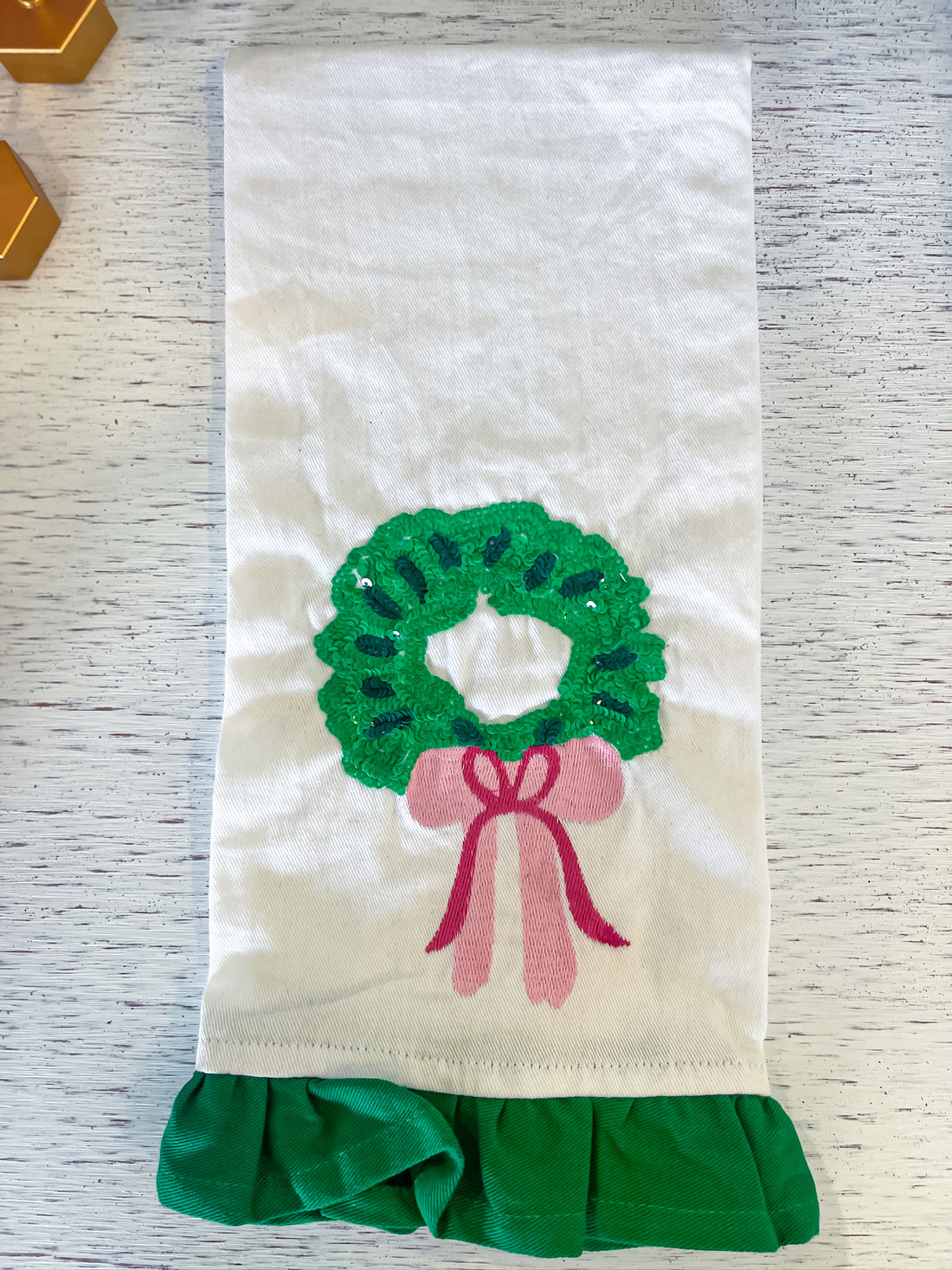 Tea Towel Sequin Wreath Mary Square