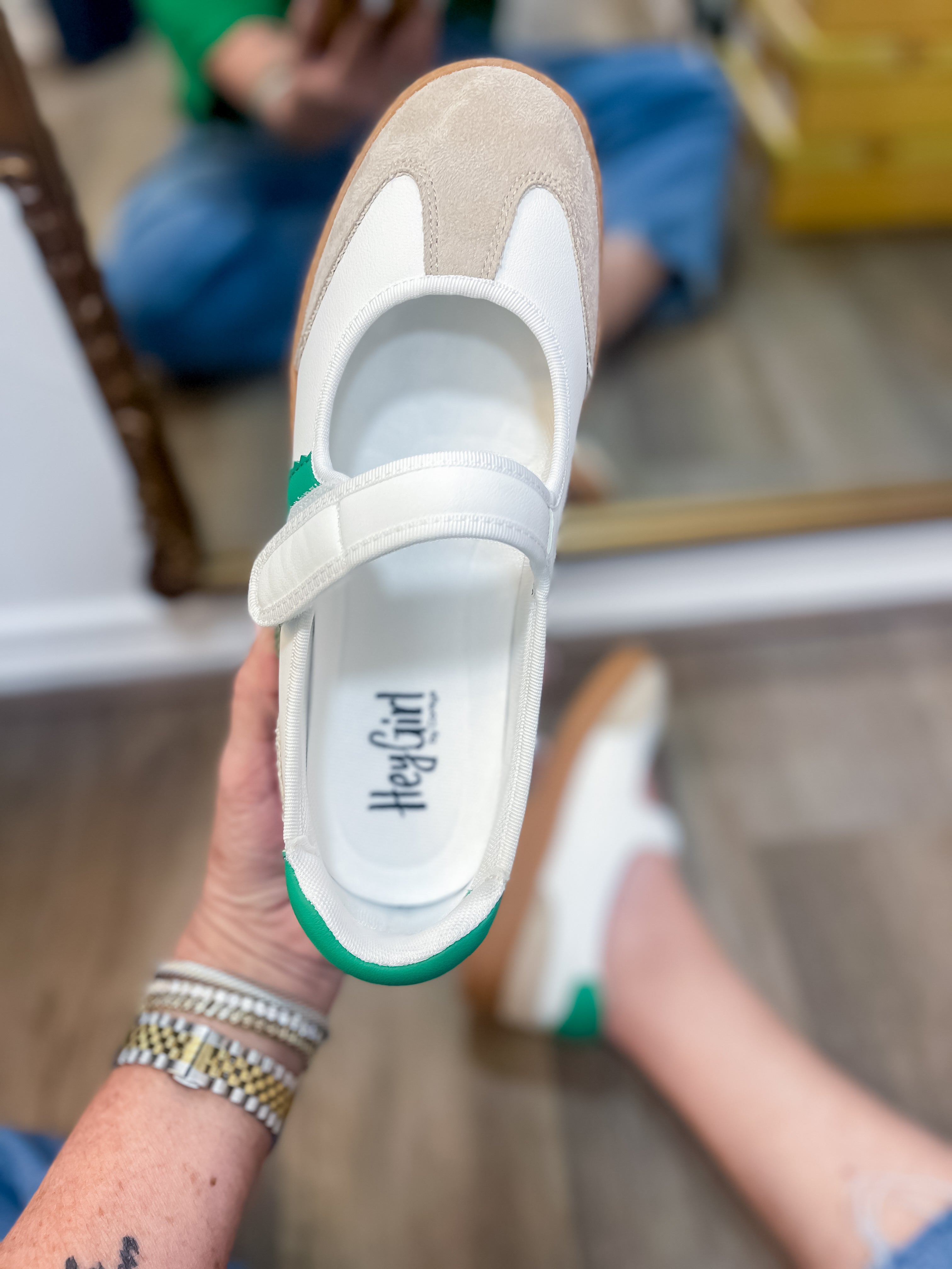 Calm Down - White & Green Sneaker Shoe Corkys