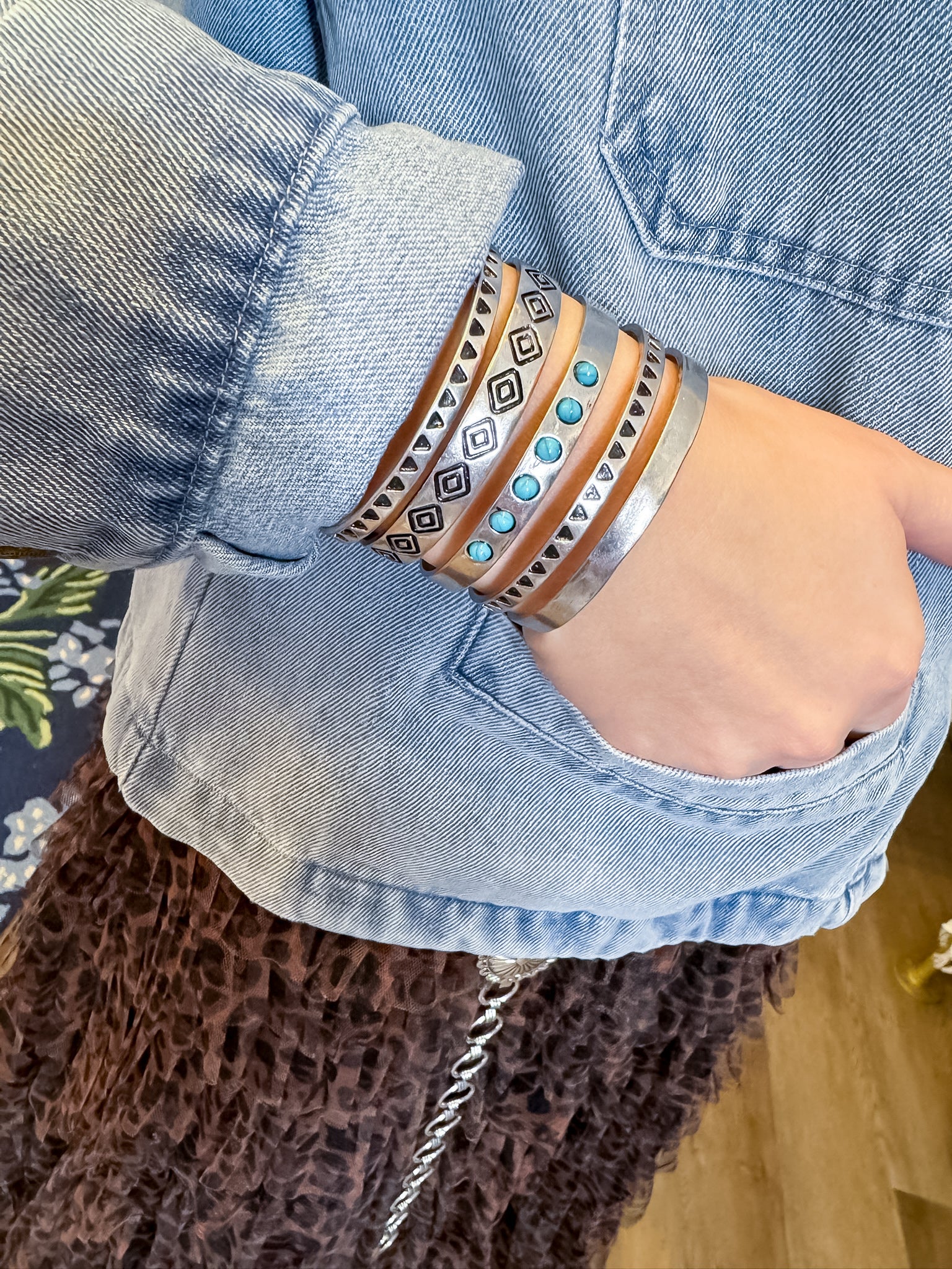 Faux Turquoise Inlay Western Cuff Bracelet SW Trading