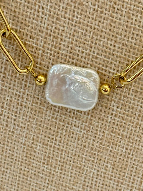 Golden Link Pearl Necklace Threads of Grace