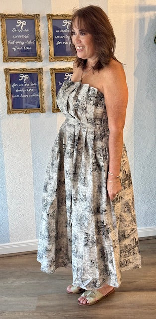 Chateau Sketch Strapless Midi Dress Entro