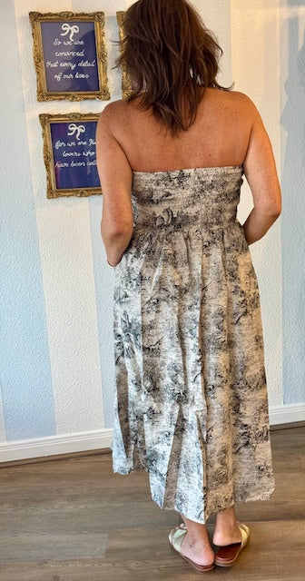 Chateau Sketch Strapless Midi Dress Entro