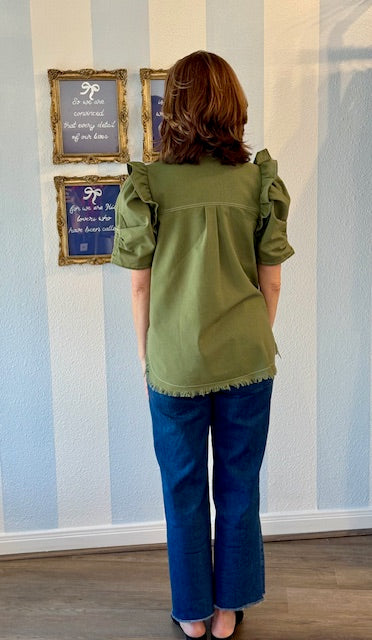 Olive Grove Ruffle Blouse Threads of Grace