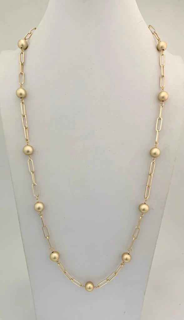 Gold clip and ball long necklace
