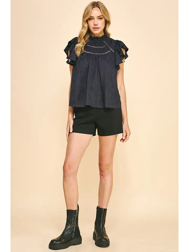 Paige Crinkled Woven Top - Deep Navy