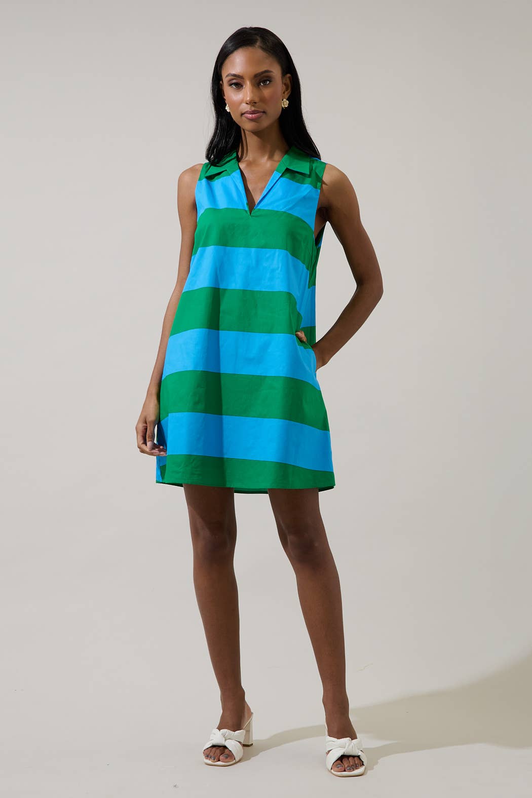 Lexya Collared Shift Mini Dress Valdy Stripe Sugarlips