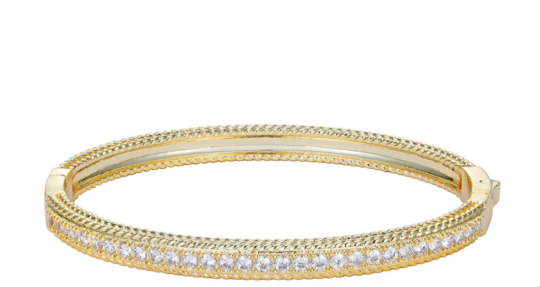 Gold pave hinged bracelet