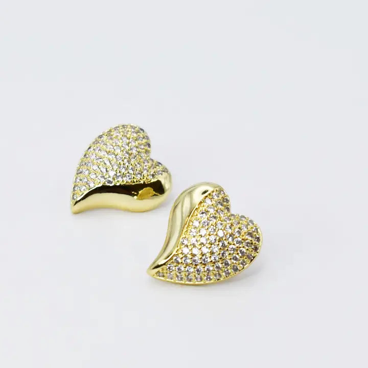 Gold heart stud earrings