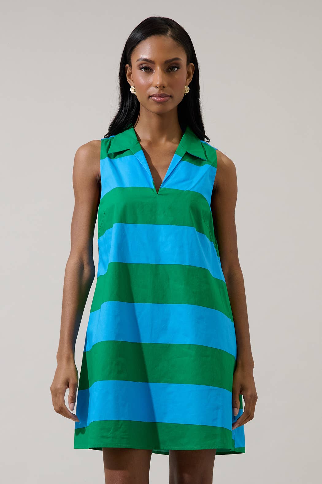 Lexya Collared Shift Mini Dress Valdy Stripe Sugarlips