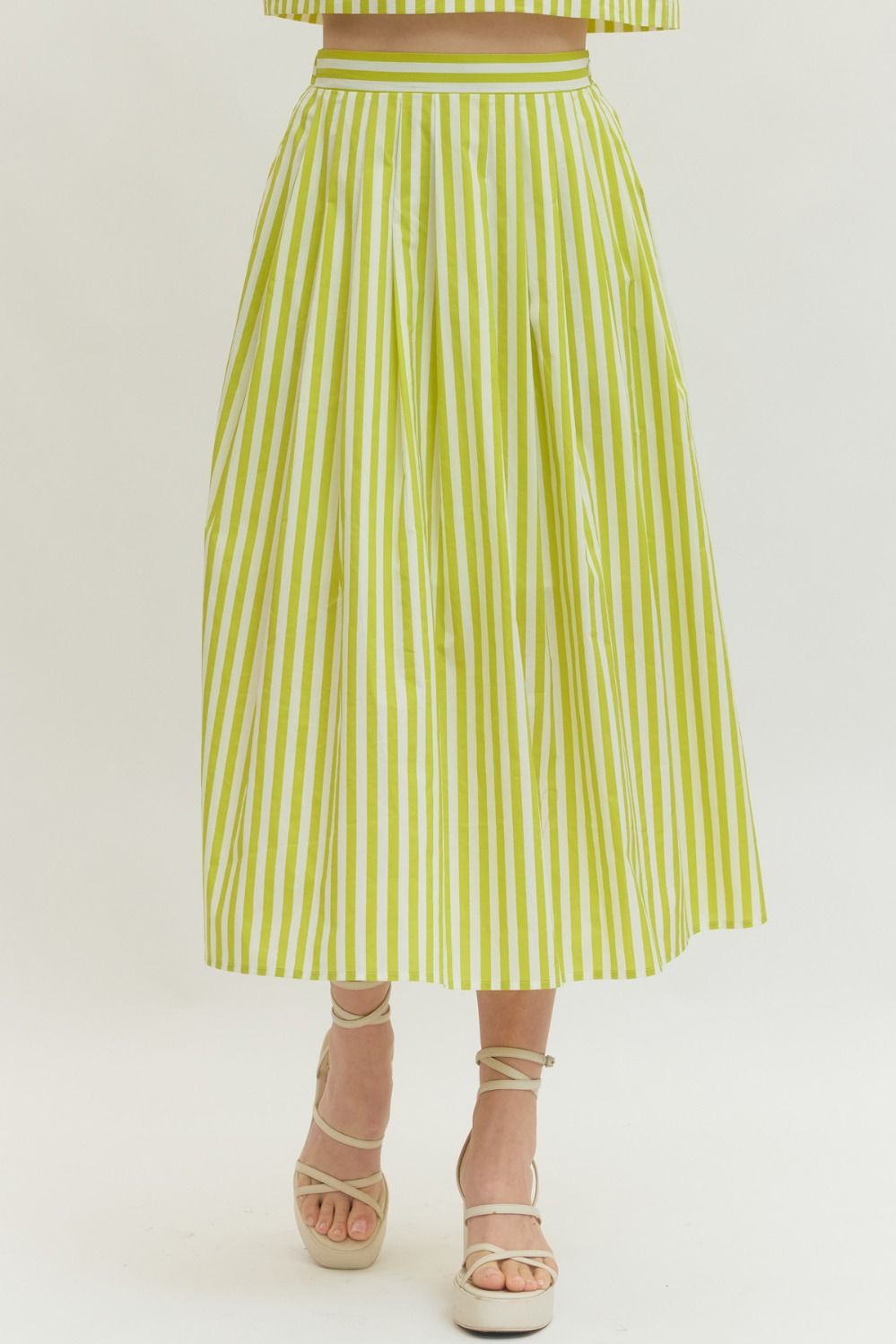 Fresh Start Stripe Midi Skirt- Limeade Stripe Entro