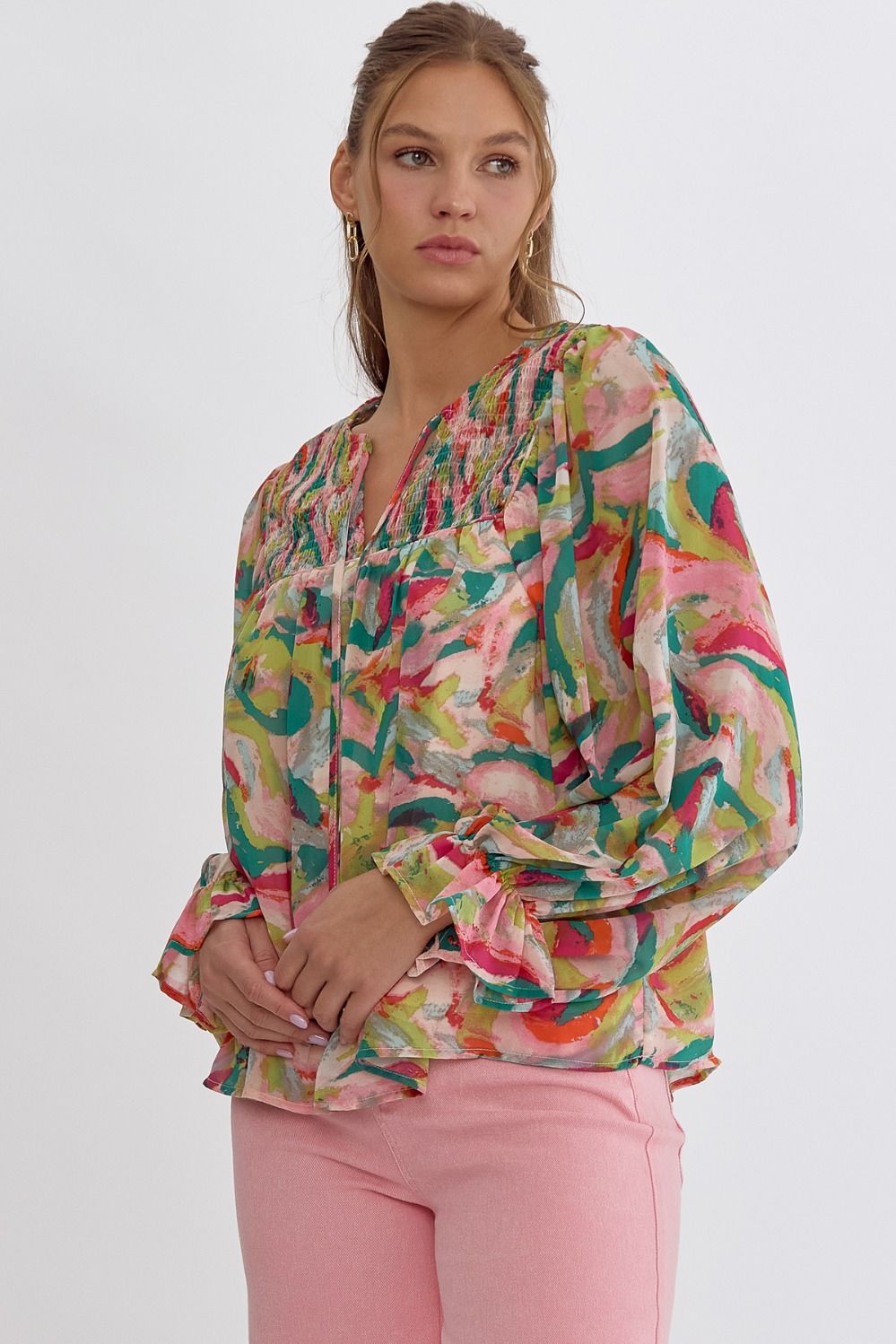 Sasha Smocked Long Sleeve Top Entro