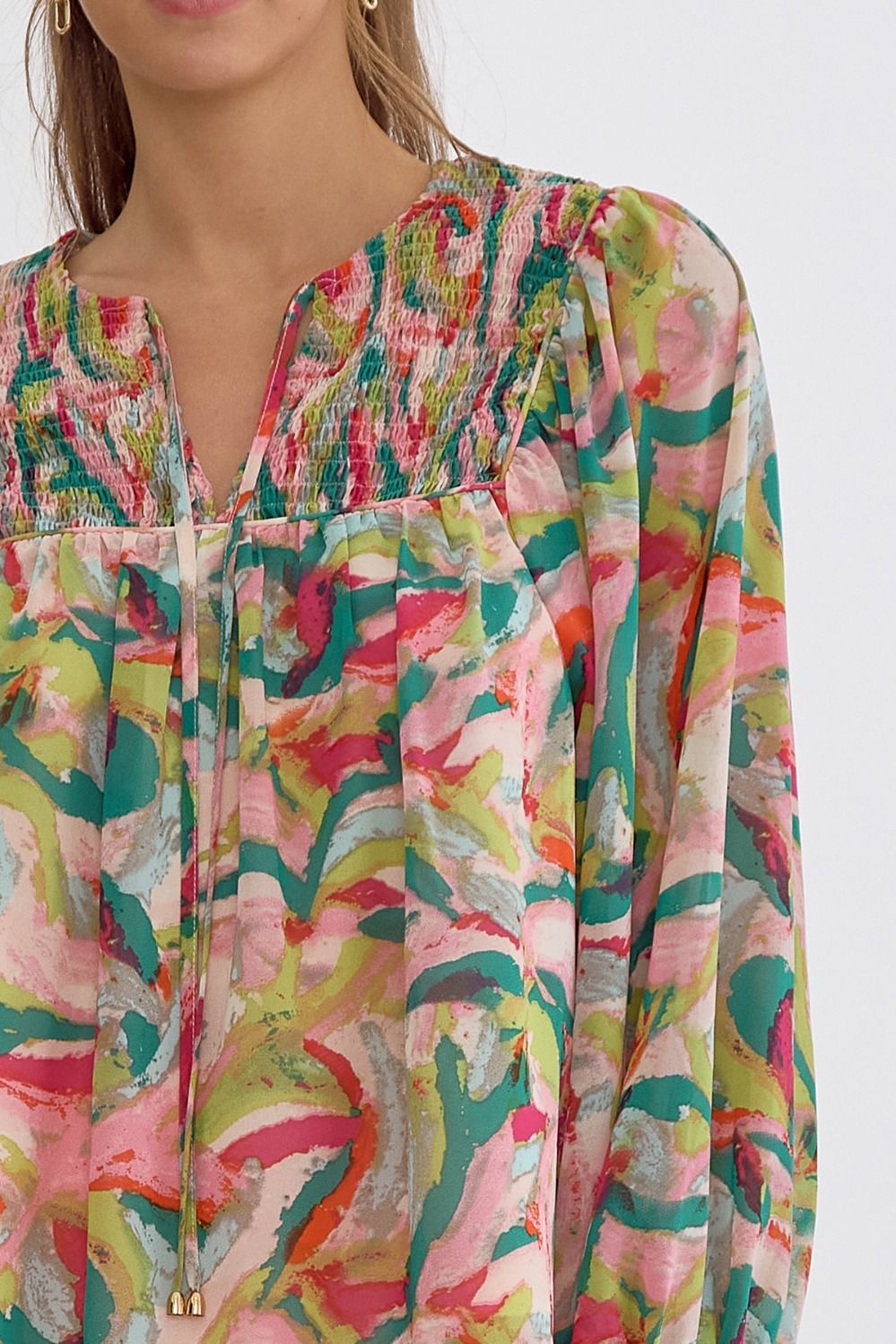 Sasha Smocked Long Sleeve Top Entro