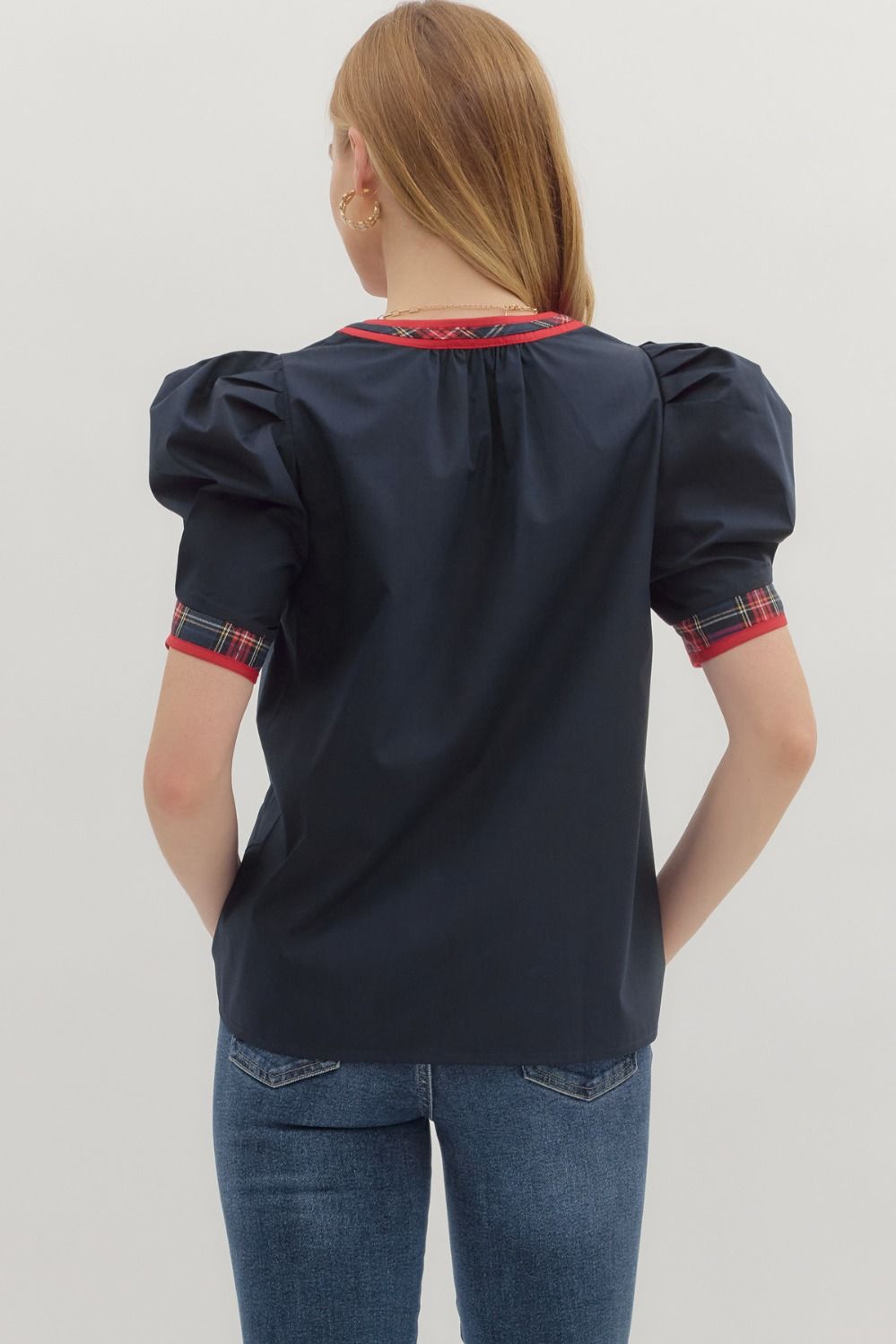 Tartan Trim Puff Top Entro