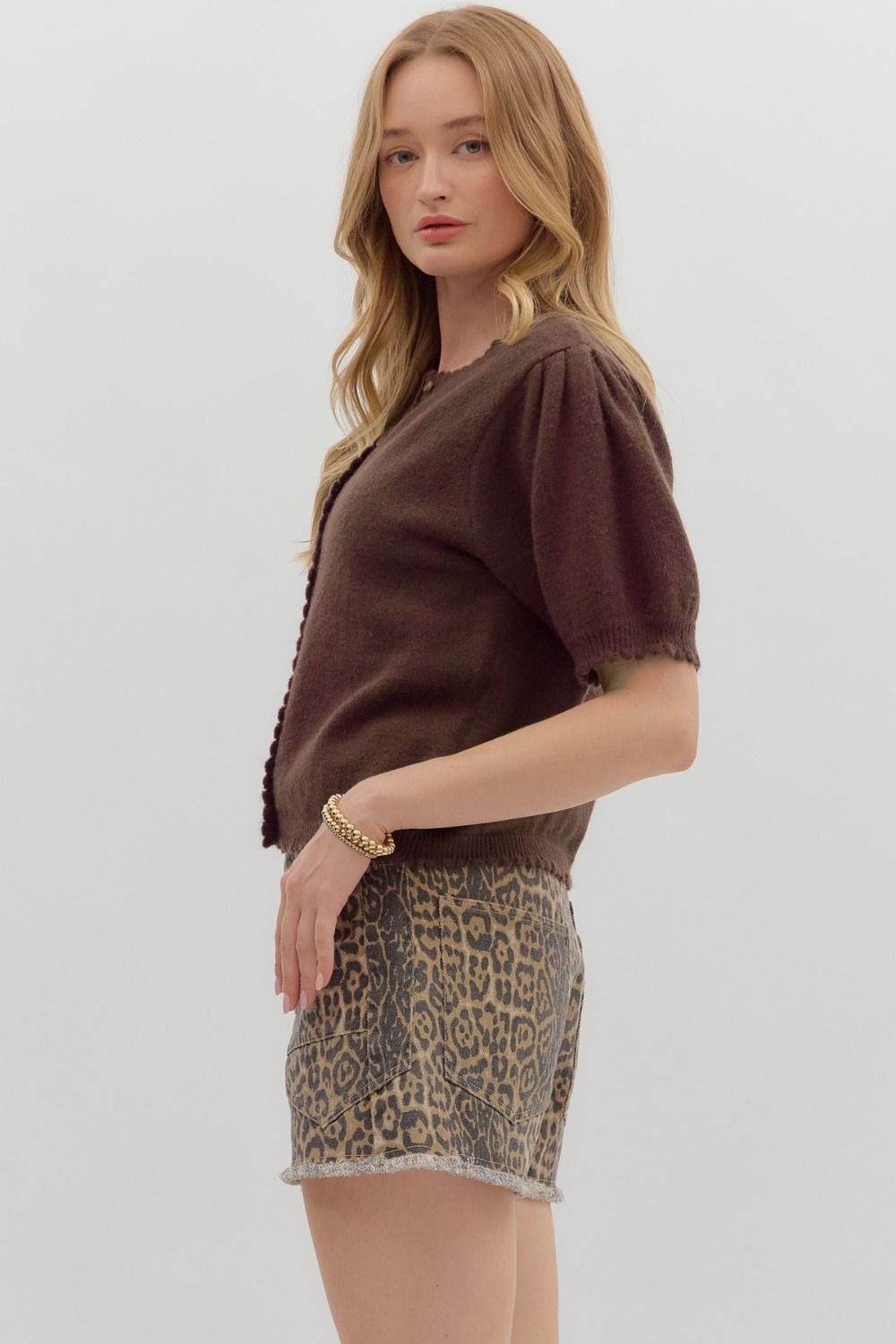 Mocha Ruffle Knit Cradigan Entro