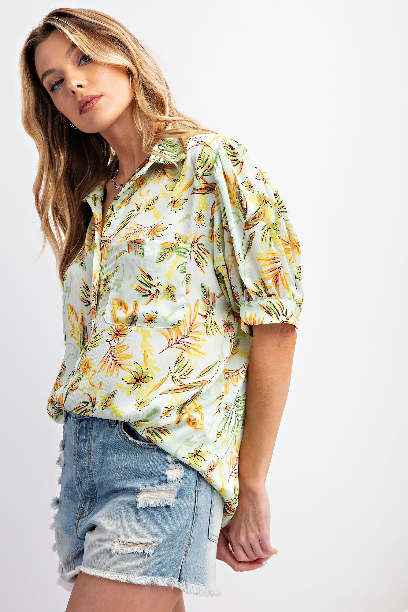 Tanya Tropical Print Top Easel