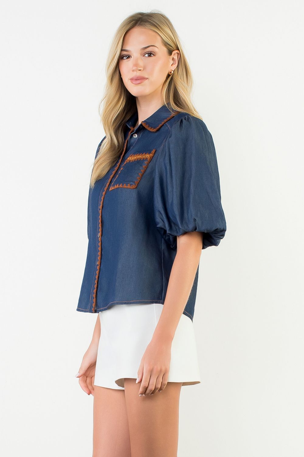 Saddle Stitch Denim Top