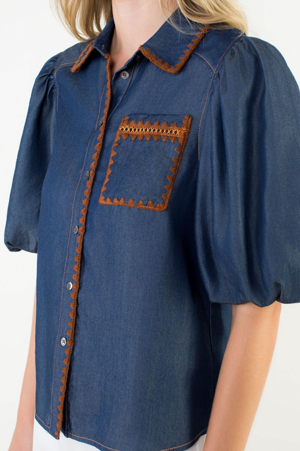 Saddle Stitch Denim Top