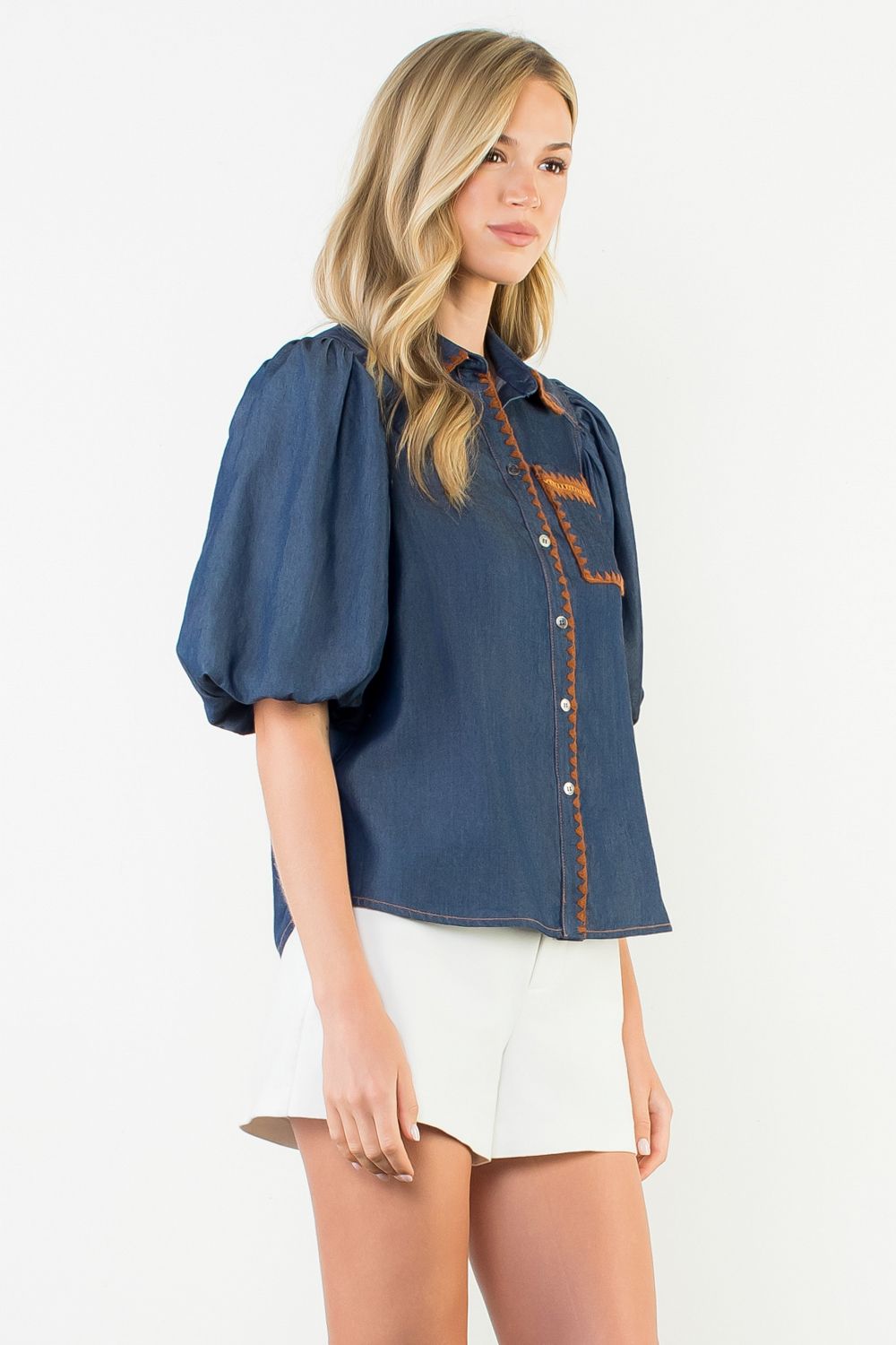 Saddle Stitch Denim Top