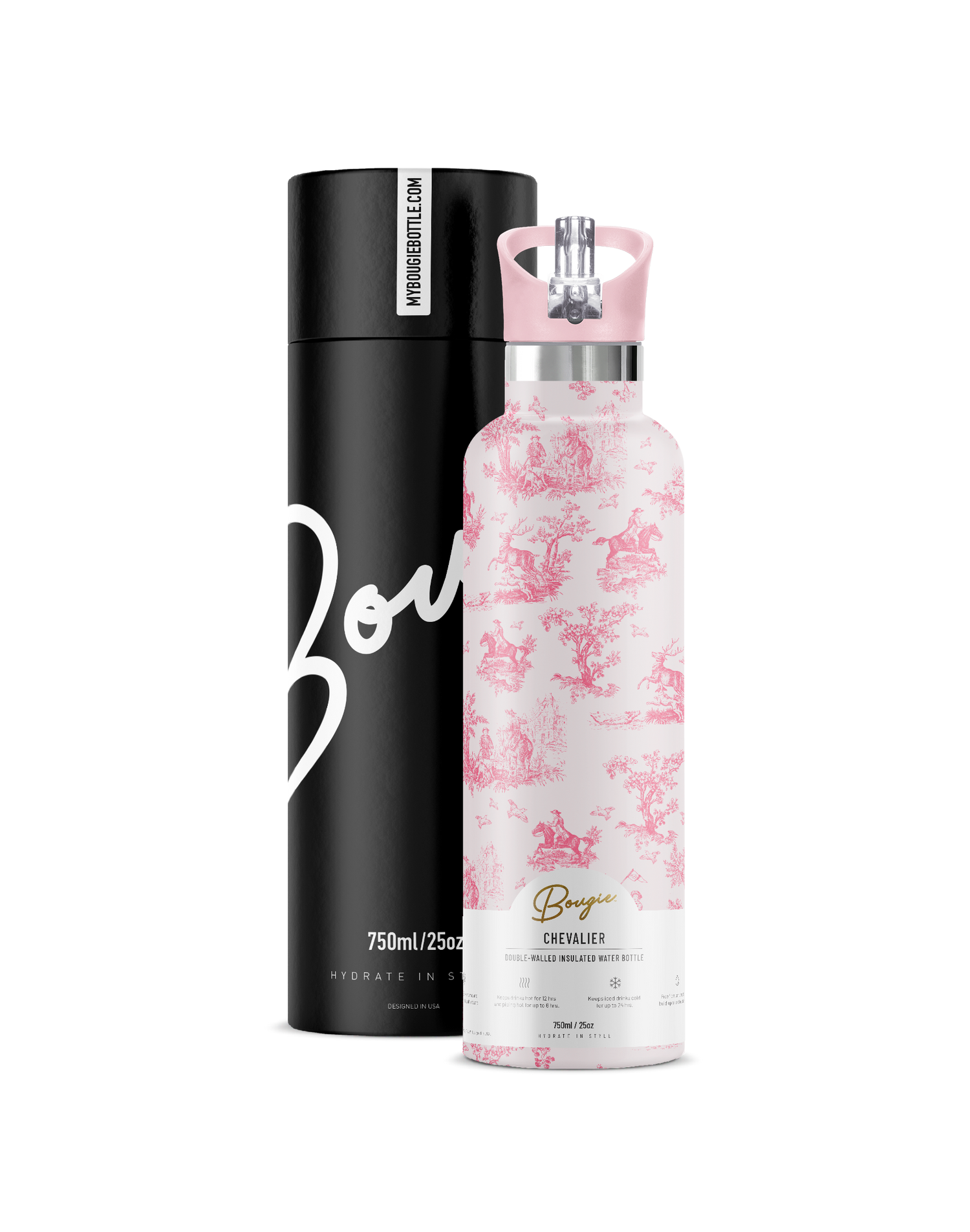CHEVALIER Toile 25 oz Insulated Water Bottle Pink My Bougie Bottle