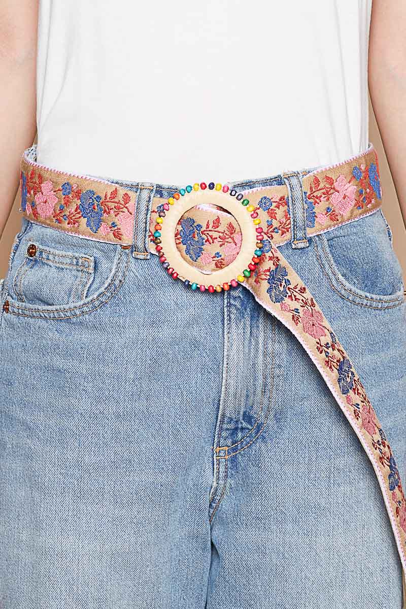 Floral Belt with Multi Color Buckle Pol Clothing