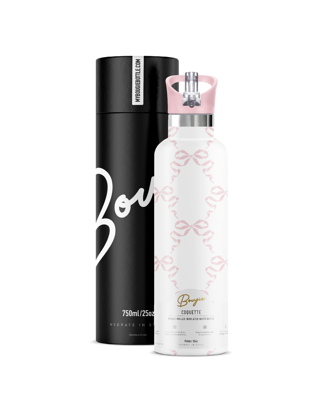 COQUETTE bow ribbon 25 oz Insulated Water Bottle My Bougie Bottle