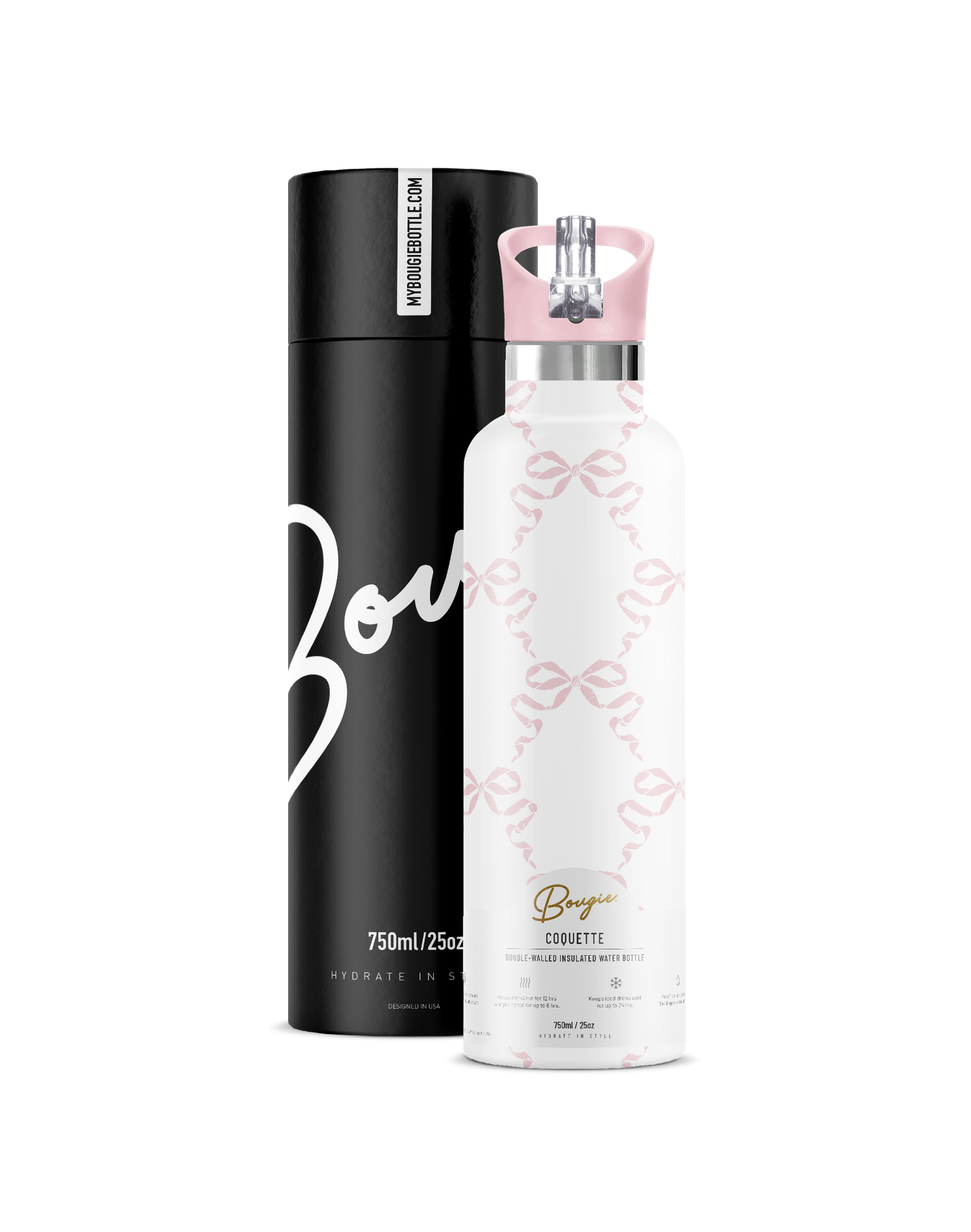 COQUETTE bow ribbon 25 oz Insulated Water Bottle My Bougie Bottle