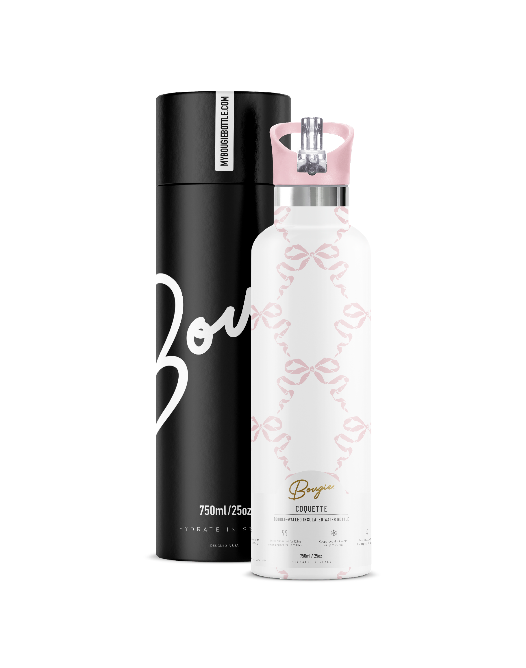 COQUETTE bow ribbon 25 oz Insulated Water Bottle My Bougie Bottle