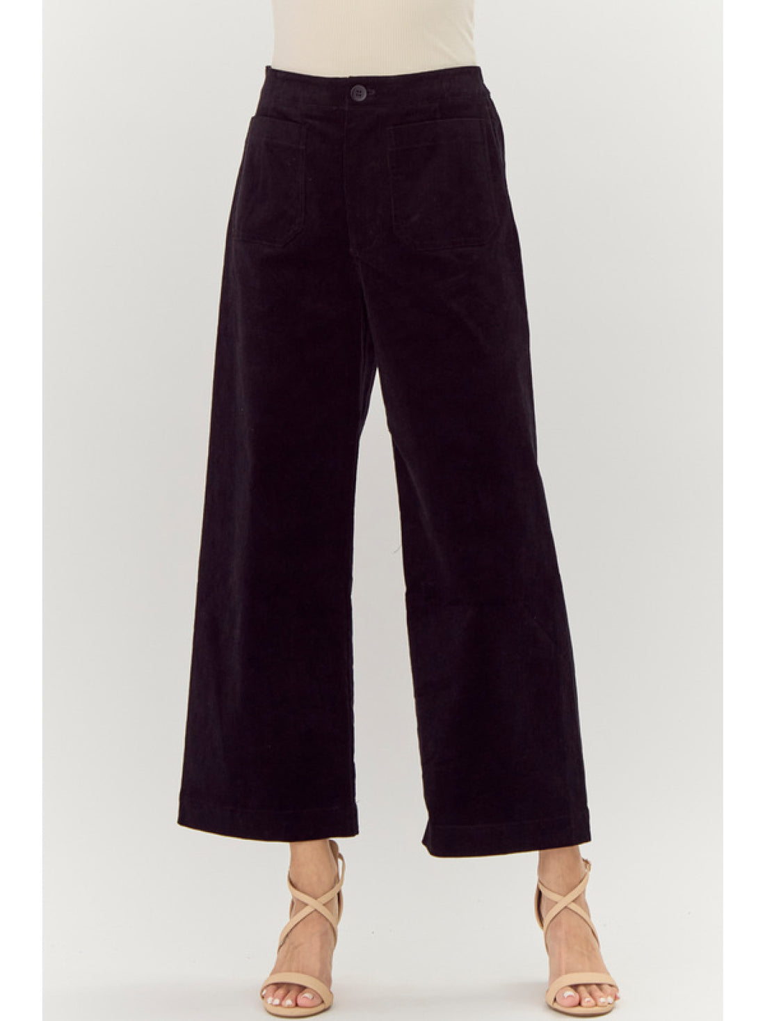 Solid black Stretch Corduroy Wide Leg Pants