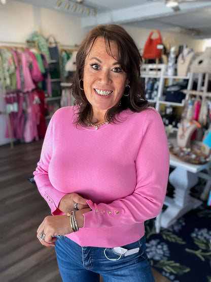 Buttoned Up Beauty Sweater - Pink Entro