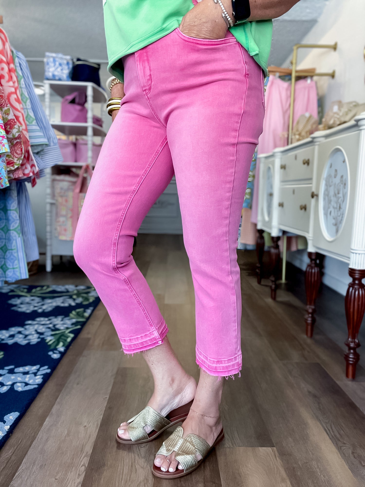 Buttercup Crop Jeans- Hot Pink Saige
