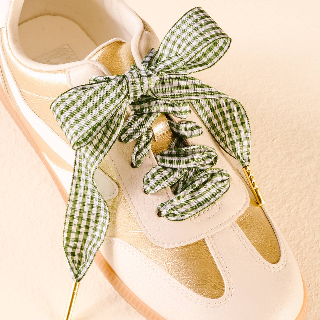 Green gingham shoelaces 
