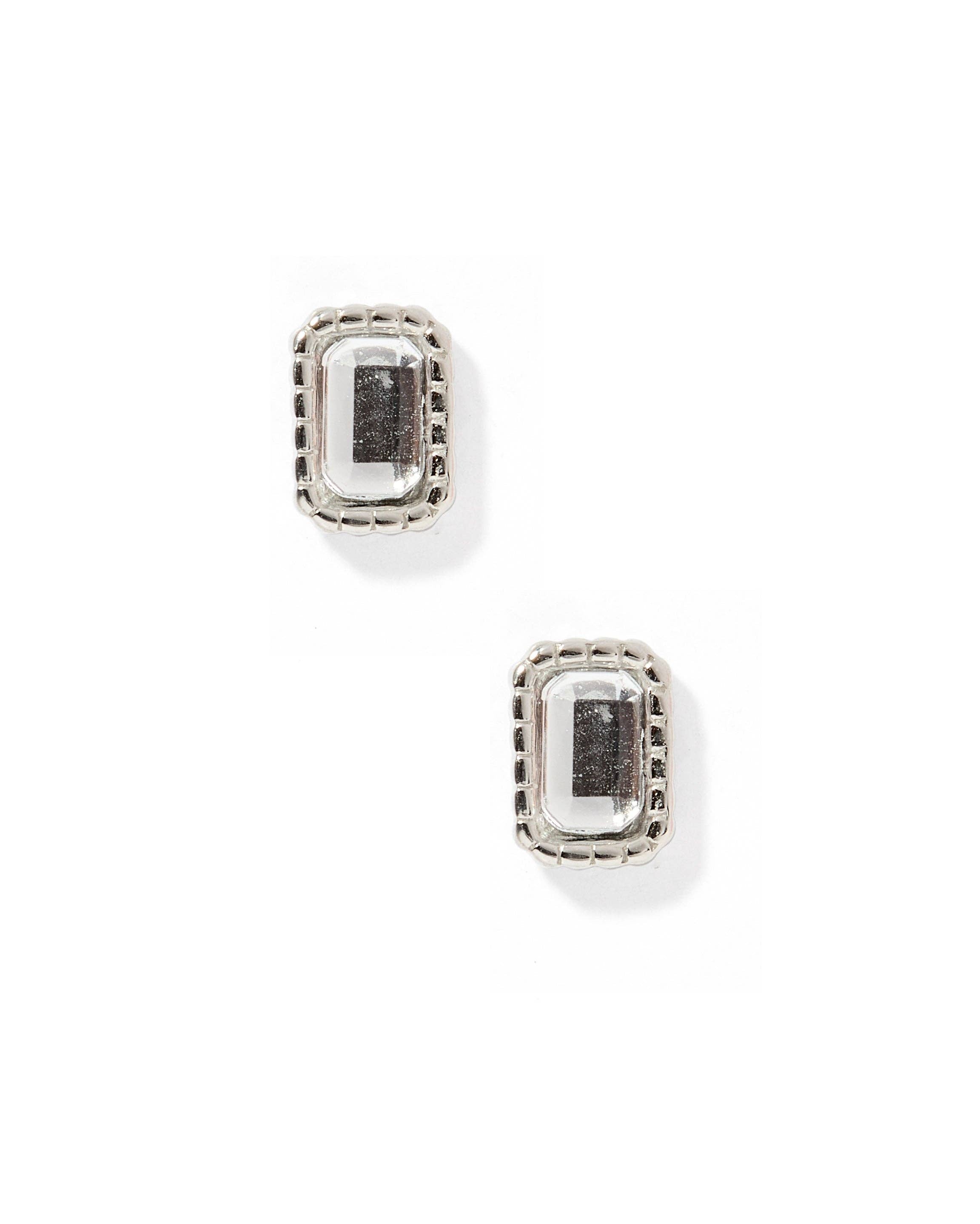 Madison Rectangular Stud Earrings-Silver