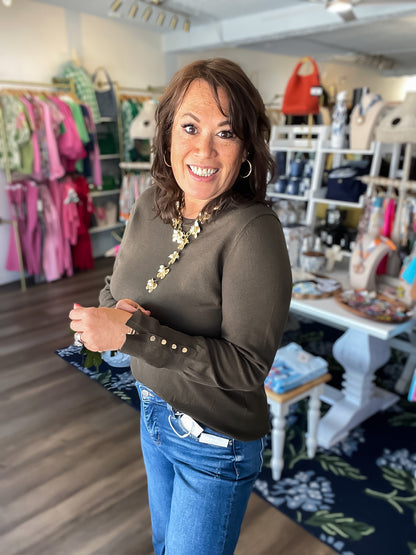 Buttoned Up Beauty Sweater - Army Green Entro