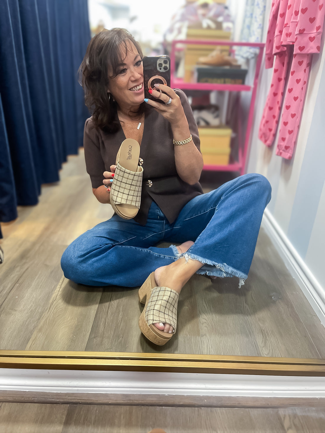 Totally Buggin Camel Plaid Wedges Corkys