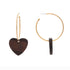 Gold hoop earrings with wooden heart 