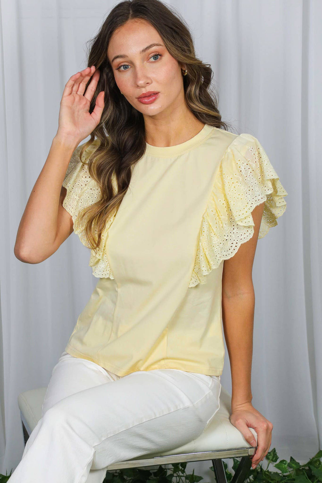 Flirt &amp; Flutter Eyelet Top - Yellow Vine &amp; Love