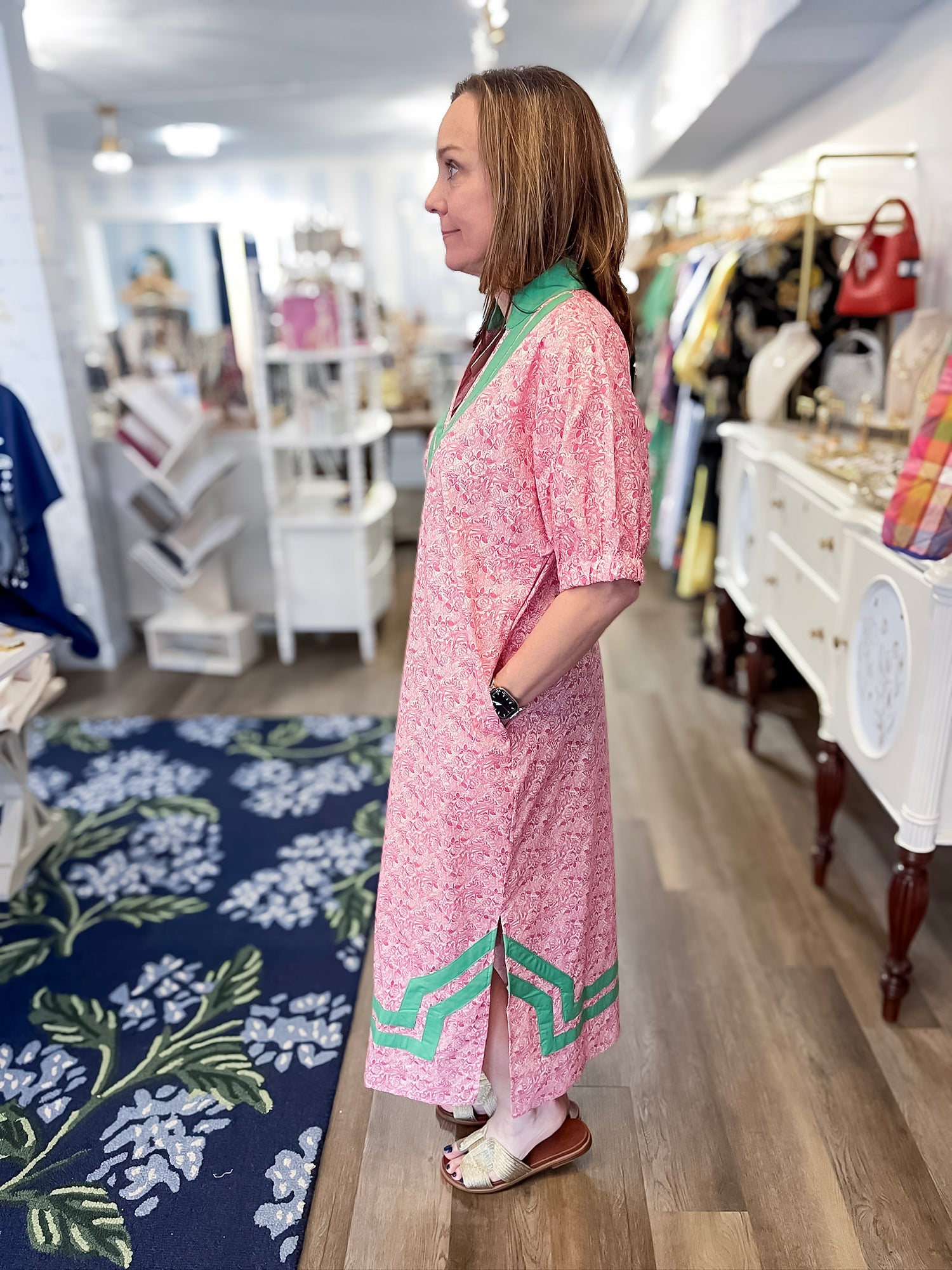 Palm Court Pink Midi Dress Entro