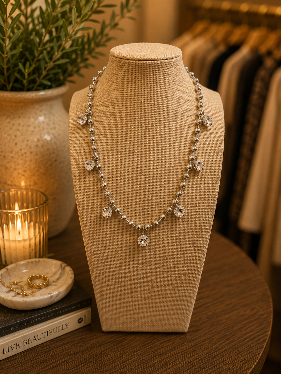 Crystal Drop Necklace – Silver By Yochi Yochi NY