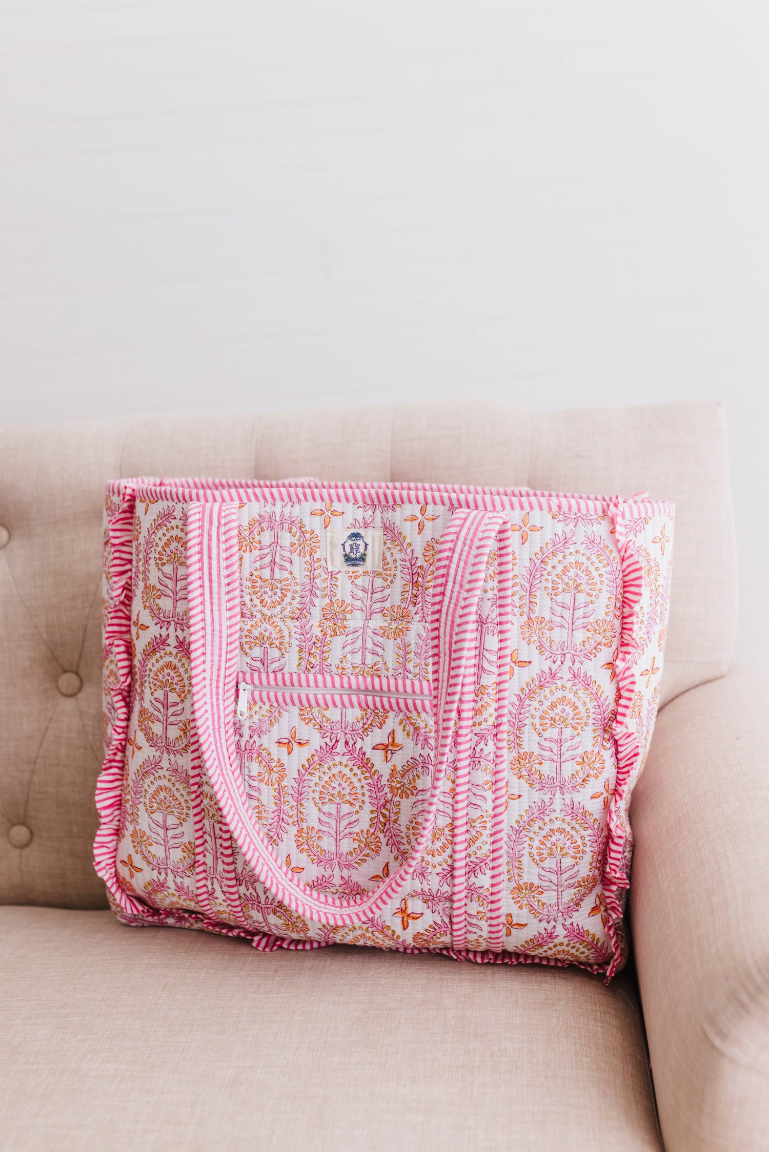 Dahlia Large Quilted Ruffle Tote Bag